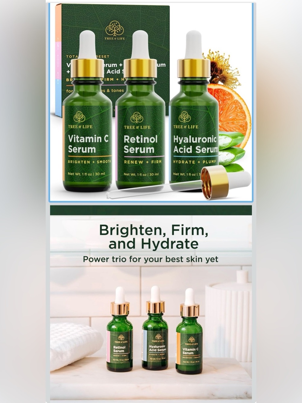Tree of Life Face Serum Skin Care, Facial Serum for Women and Men, Set of 3
Hydr